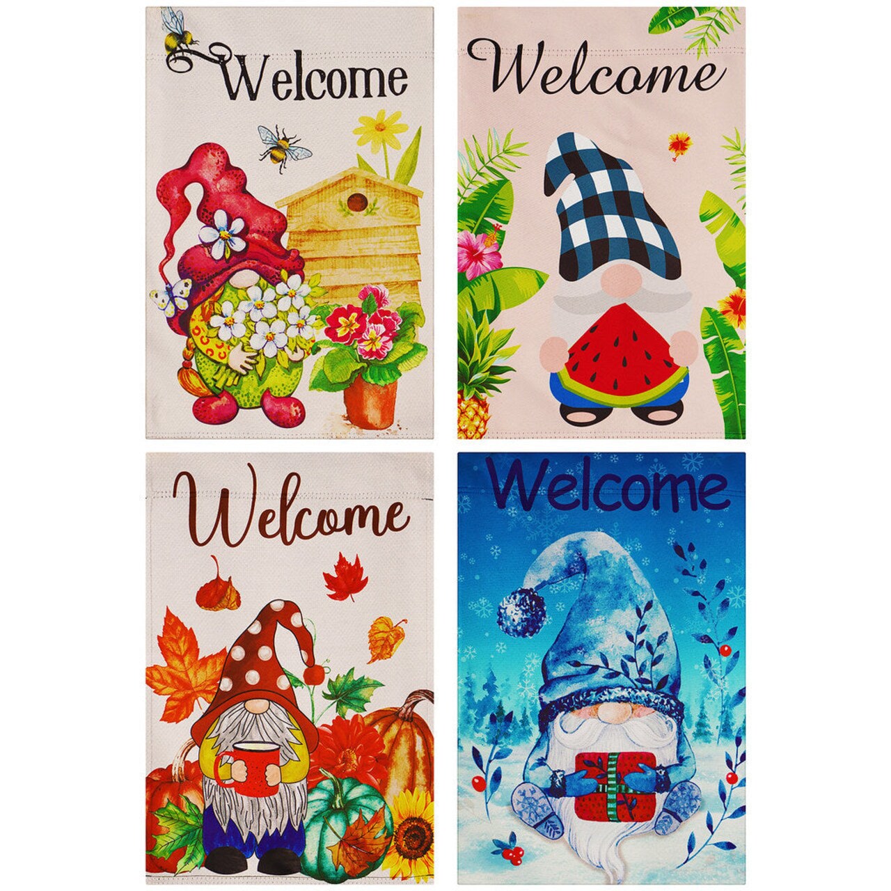 G128 Garden Flag Set Seasonal Gnomes 12"x18" 4 pieces Blockout Fabric